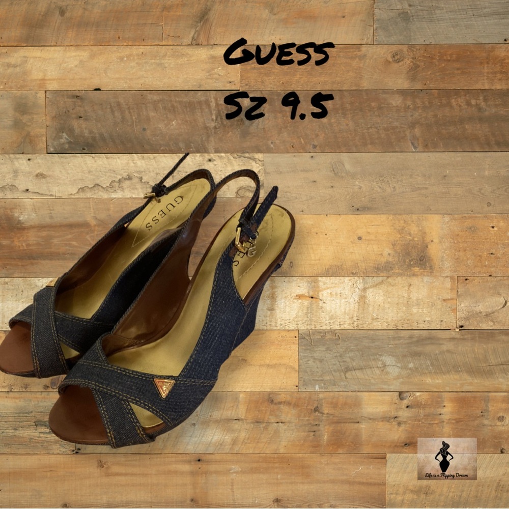 Guess Women's Denim Slingback Heels Sz 9.5